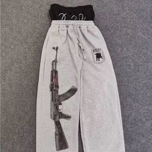 Gray Sweatpants with Graphic Design